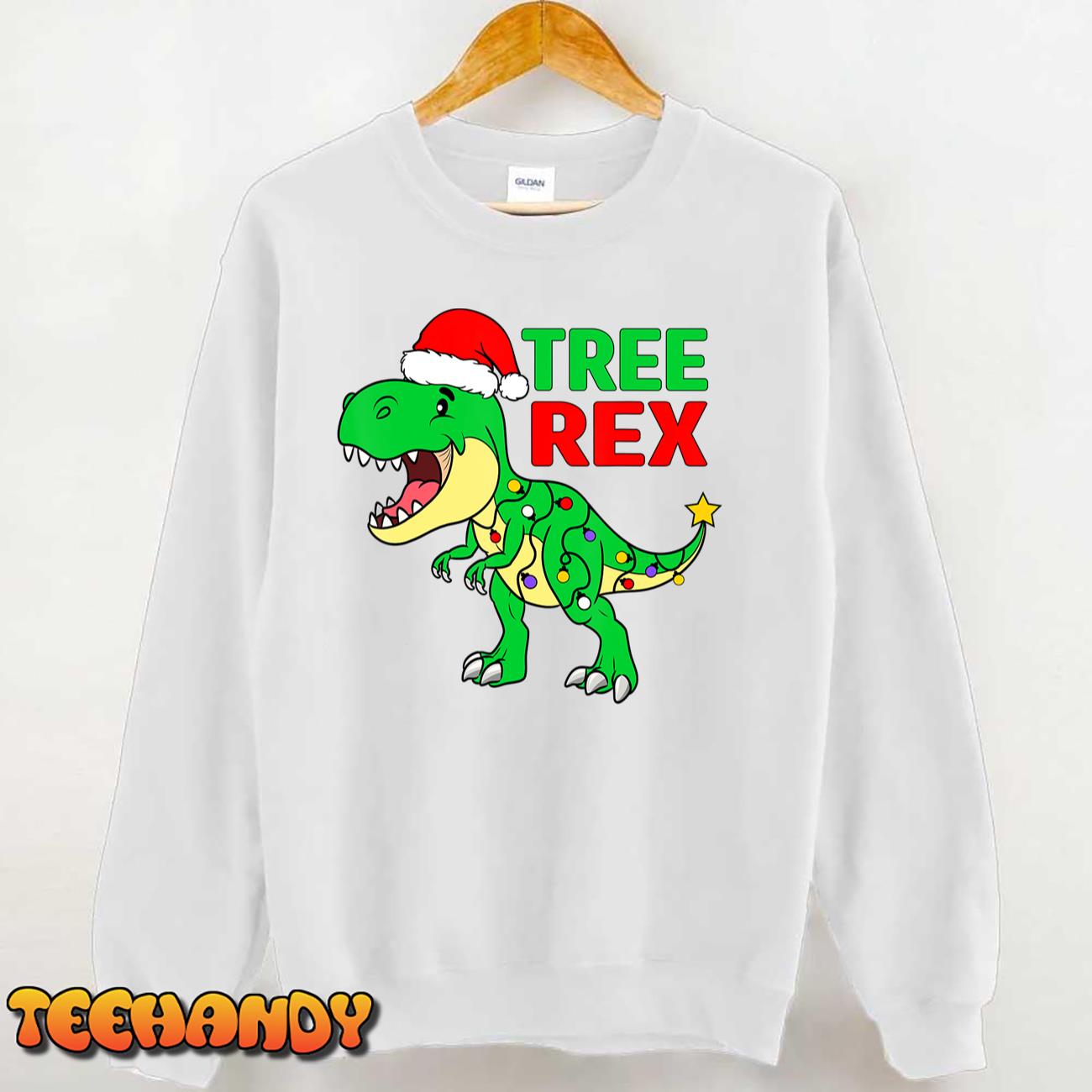 Funny Christmas Dinosaur Kids Christmas Tree Lights Santa T-Shirt