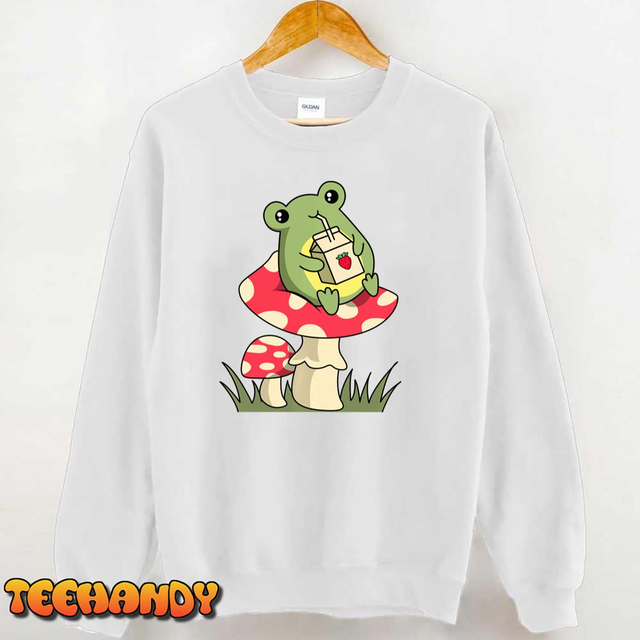 Funny Frog Shirt Cottagecore Aesthetic Frog On Mushroom Pullover Hoodie