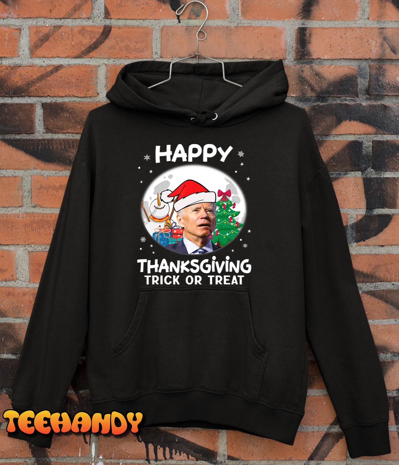 Funny Joe Biden Merry Thanksgiving Trick Or Treat Christmas T-Shirt