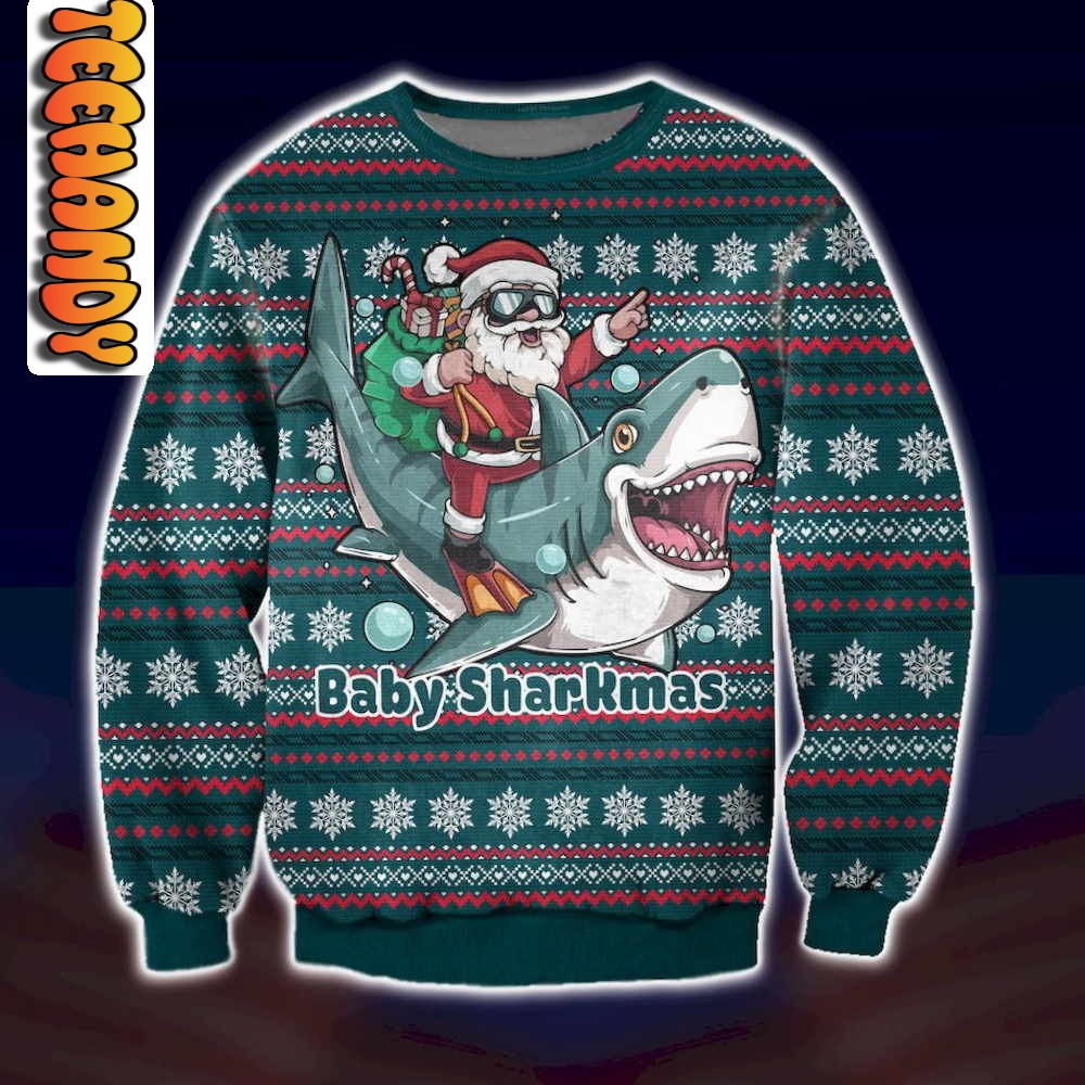 Funny Shark Baby Sharkmas Ugly Christmas Sweater