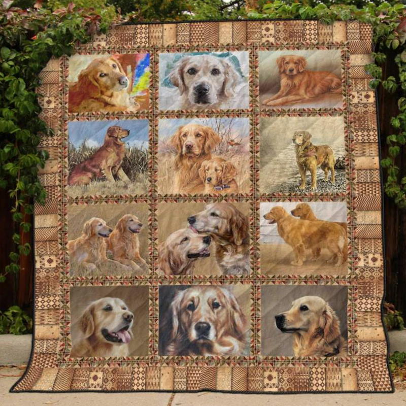 Golden Retriever Vintage Golden Retriever Quilt Blanket