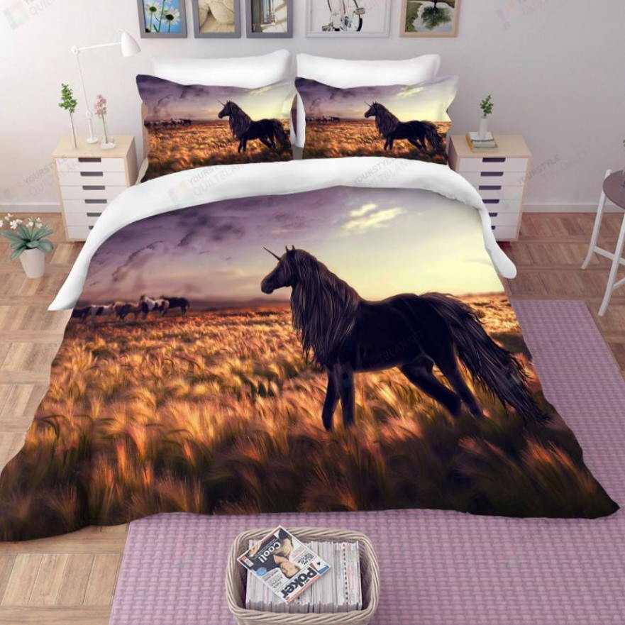 Grassland Sunset Unicorn 3D Bedding Set