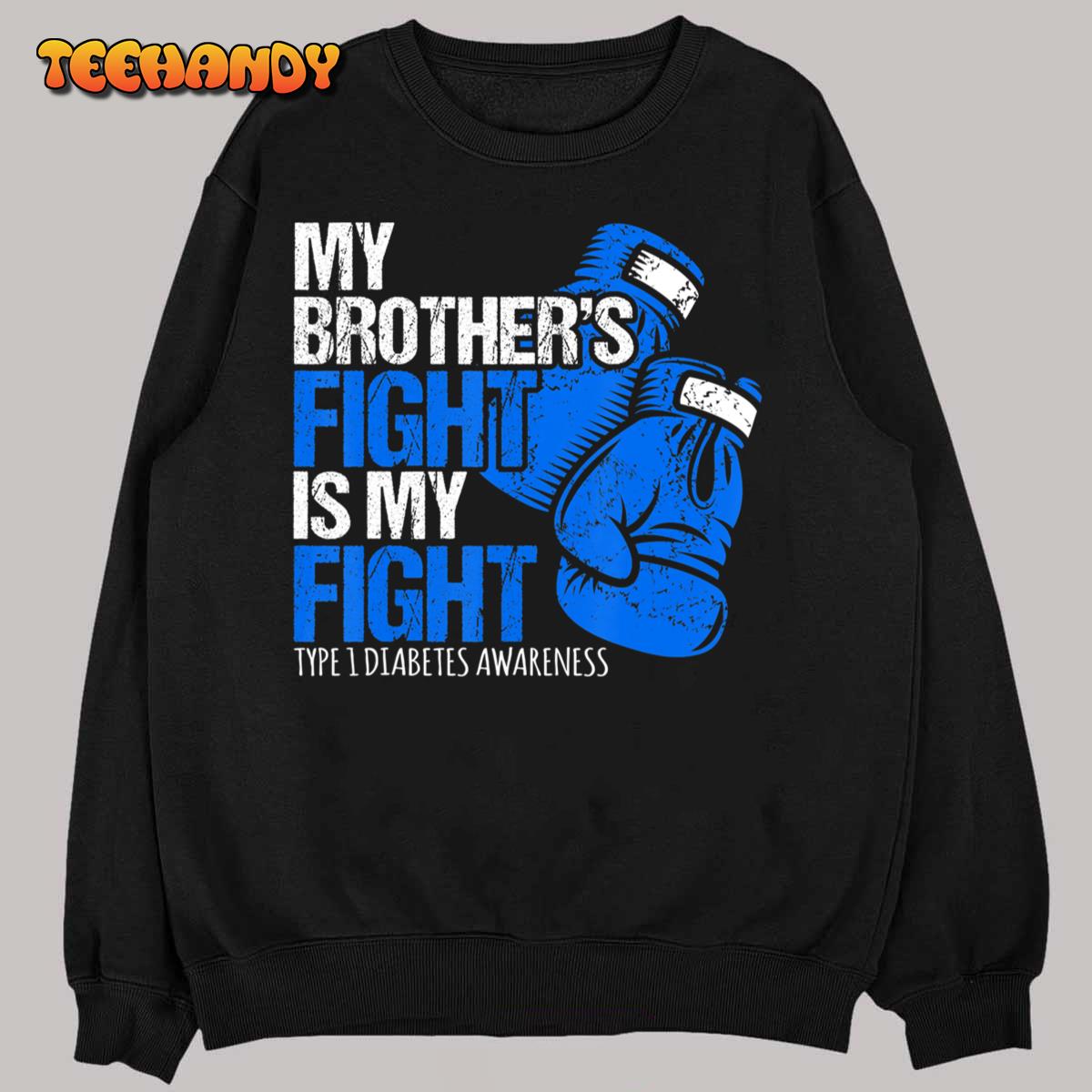 His Fight Is My Fight T1D Diabetes Awareness Blue Ribbon T-Shirt