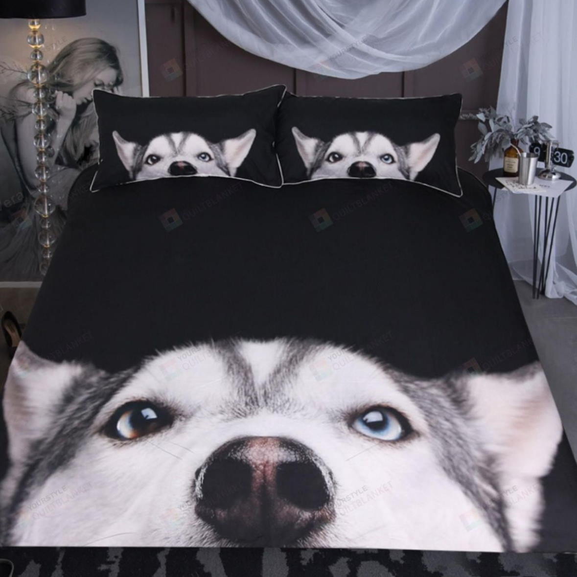 Huskey Cute Black 3D Bedding Set