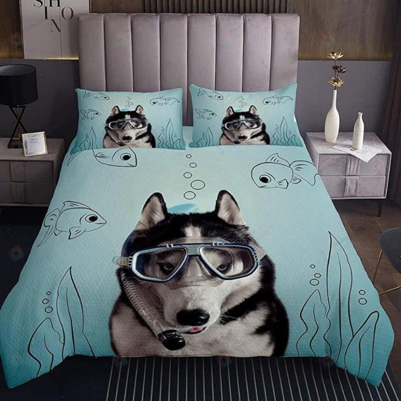 Husky Dog Diving 3D Bedding Set