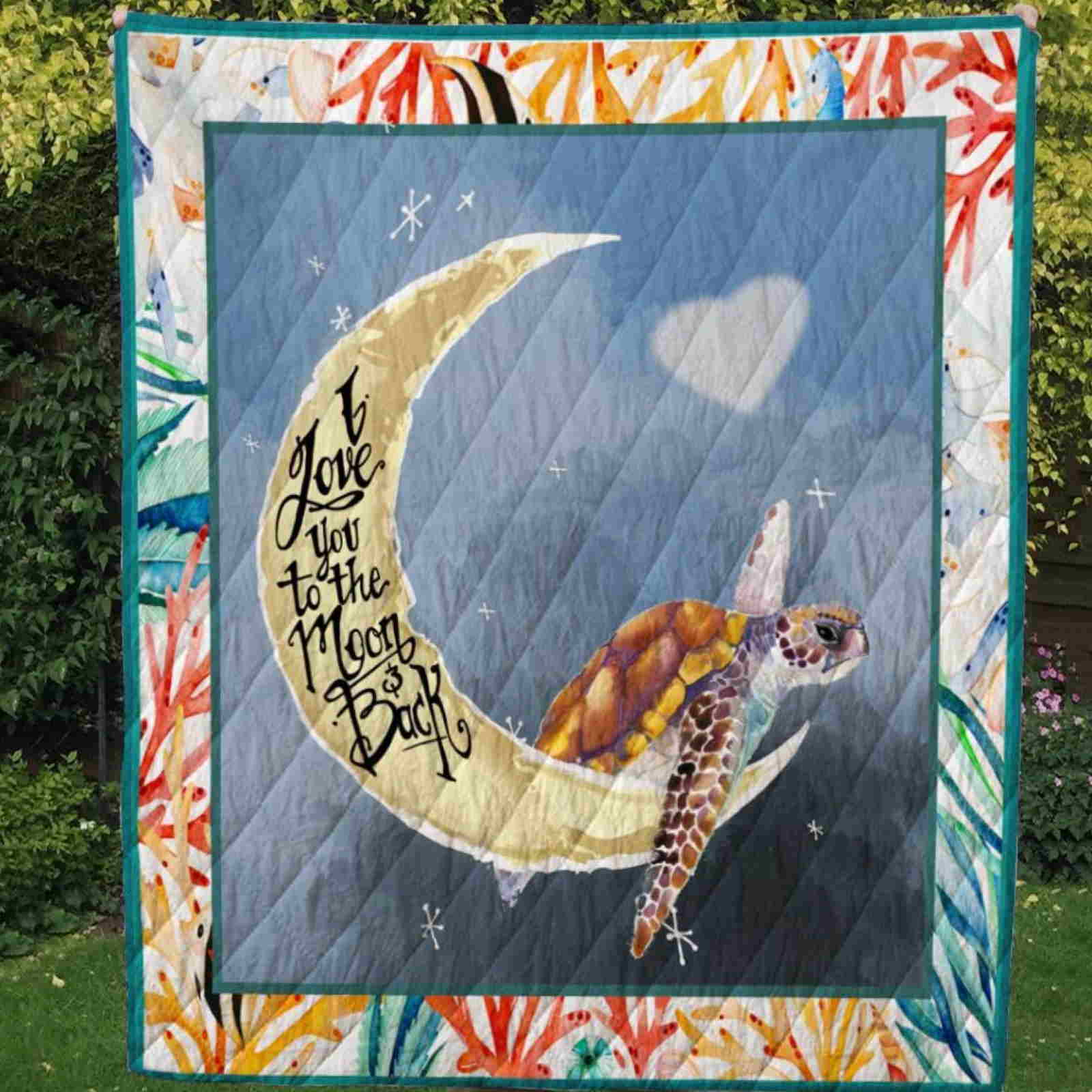 I Love You To The Moon And Back Turtle 3D Quilt Blanket