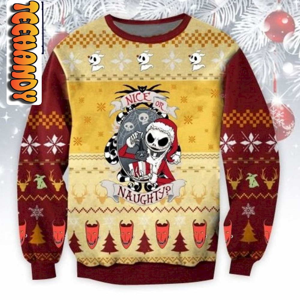 Jack Skellington Nice Or Naughty Ugly Christmas Sweater