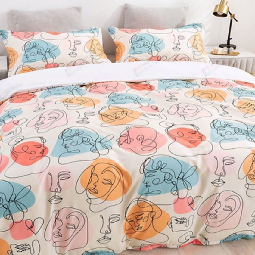 Line Draw Faces Art Pattern 3D Bedding Set