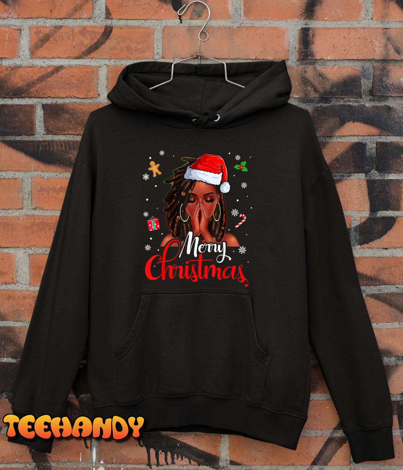 Loc’d Hair Black Woman Merry Christmas Santa Hat Xmas Pajama T-Shirt