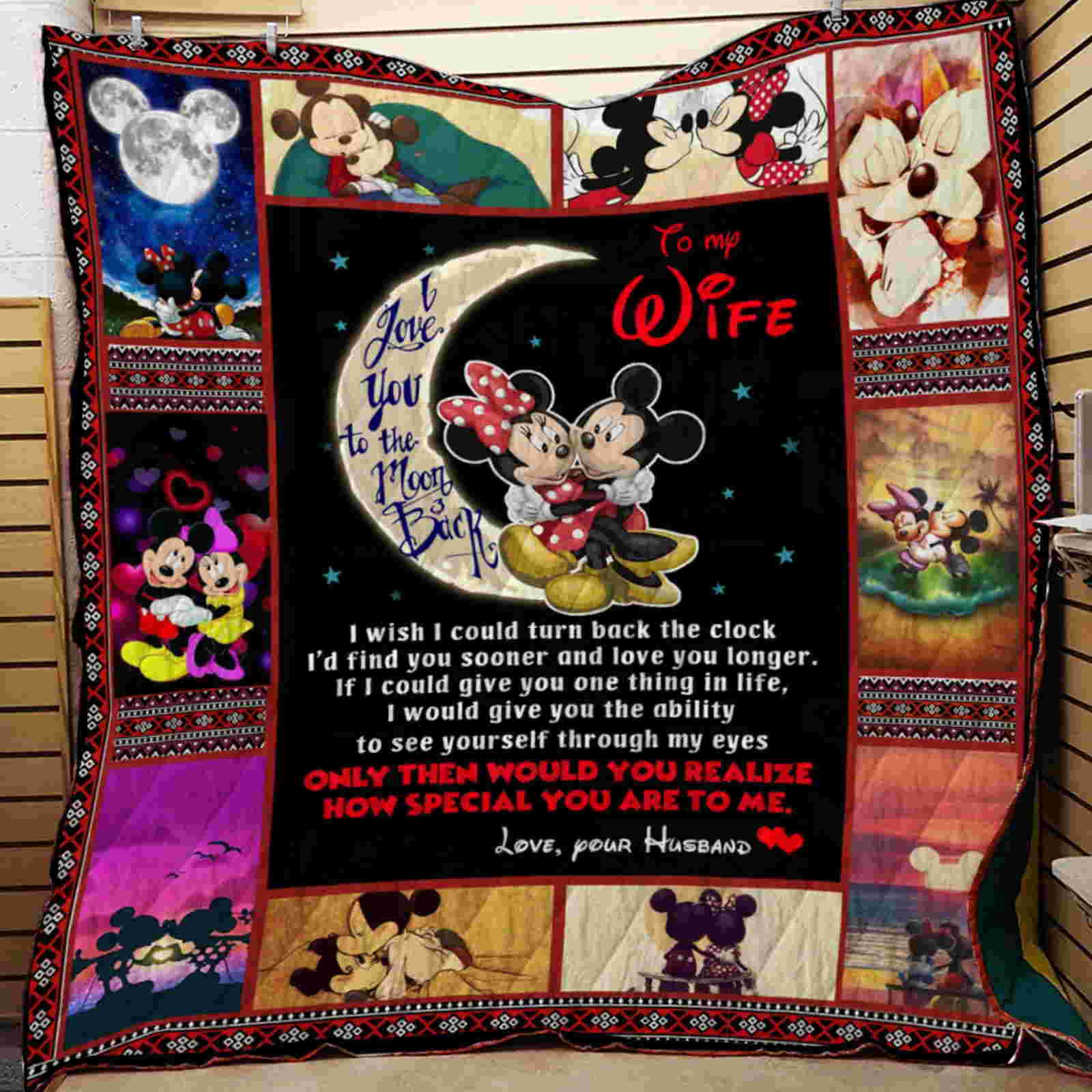 Love You Moon And Back Mickey Quilt Blanket