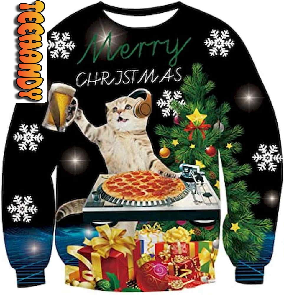 Merry Meowy Christmas Reindeer Ugly Christmas Sweater