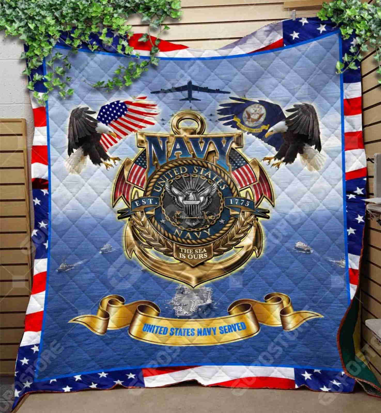 Navy Us Like 3D Quilt Blanket