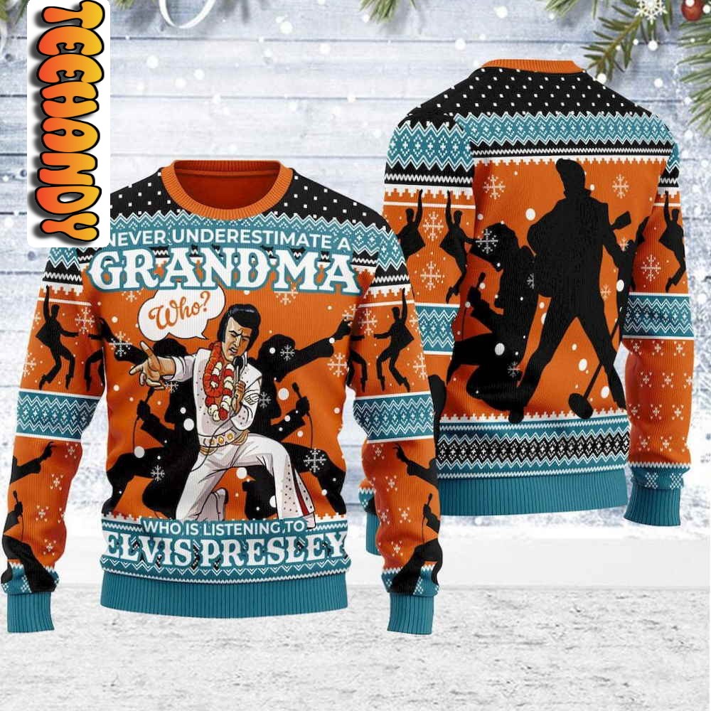 Never Underestimate a Grandma Elvis Presley Christmas Ugly Sweater