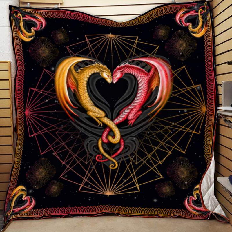 Orange Dragon Couple 3D Quilt Blanket