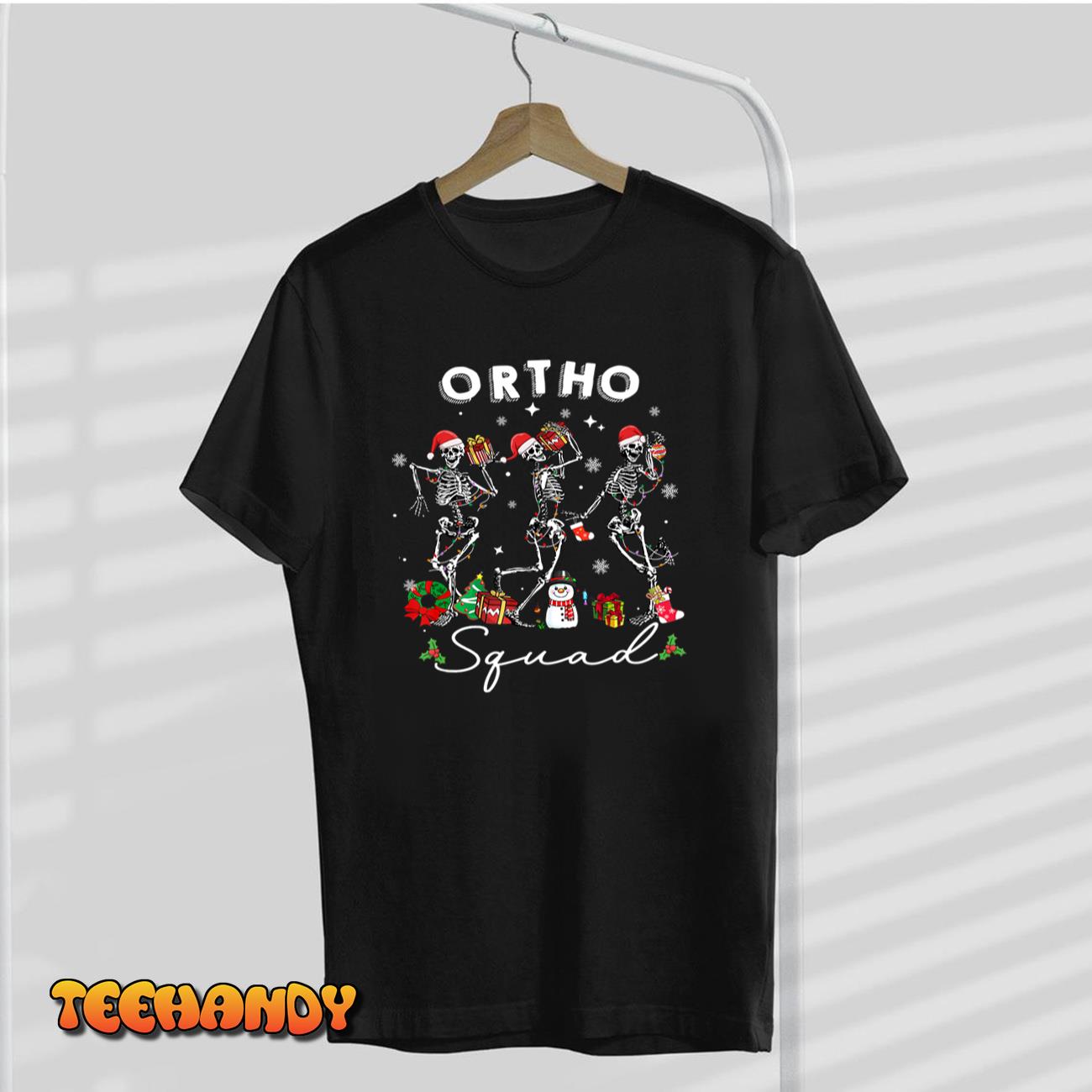 Ortho Squad Christmas Skeletons Orthopedics Nurse Rn Crew T-Shirt