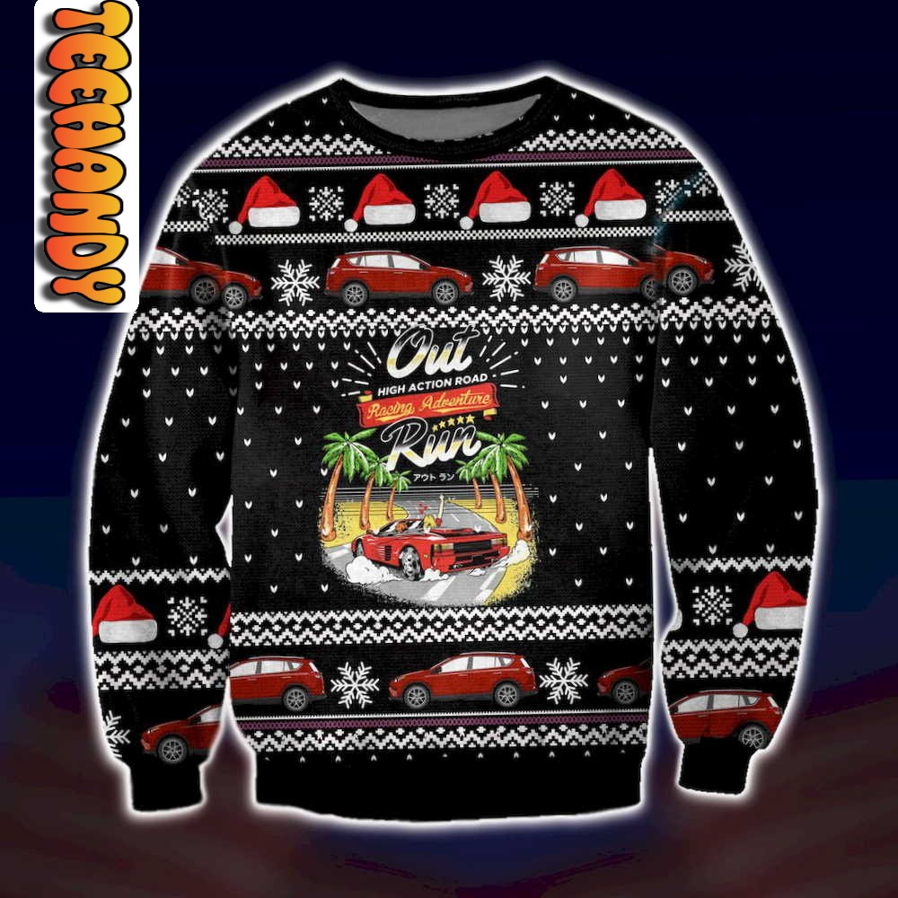 Outrun High Action Road Racing Adventure Ugly Christmas Sweater