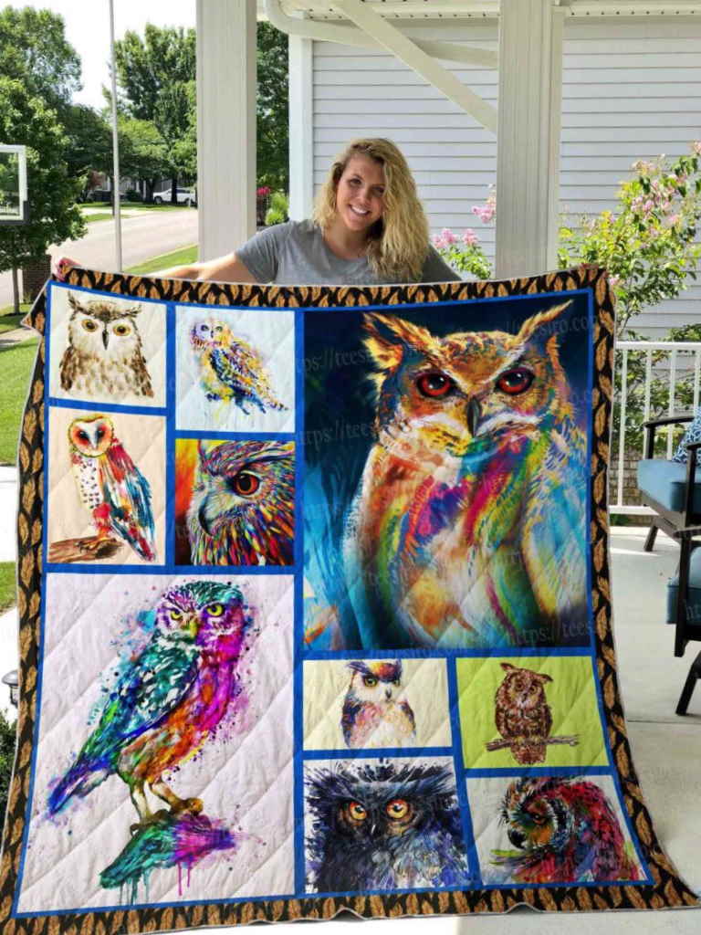 Owl Watercolor All Over Printed 3D Quilt Blanket