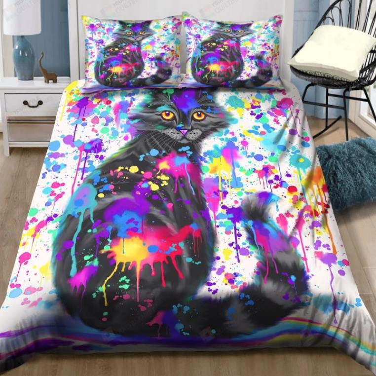 Paint With Colorful Cat Spread 3D Bedding Set