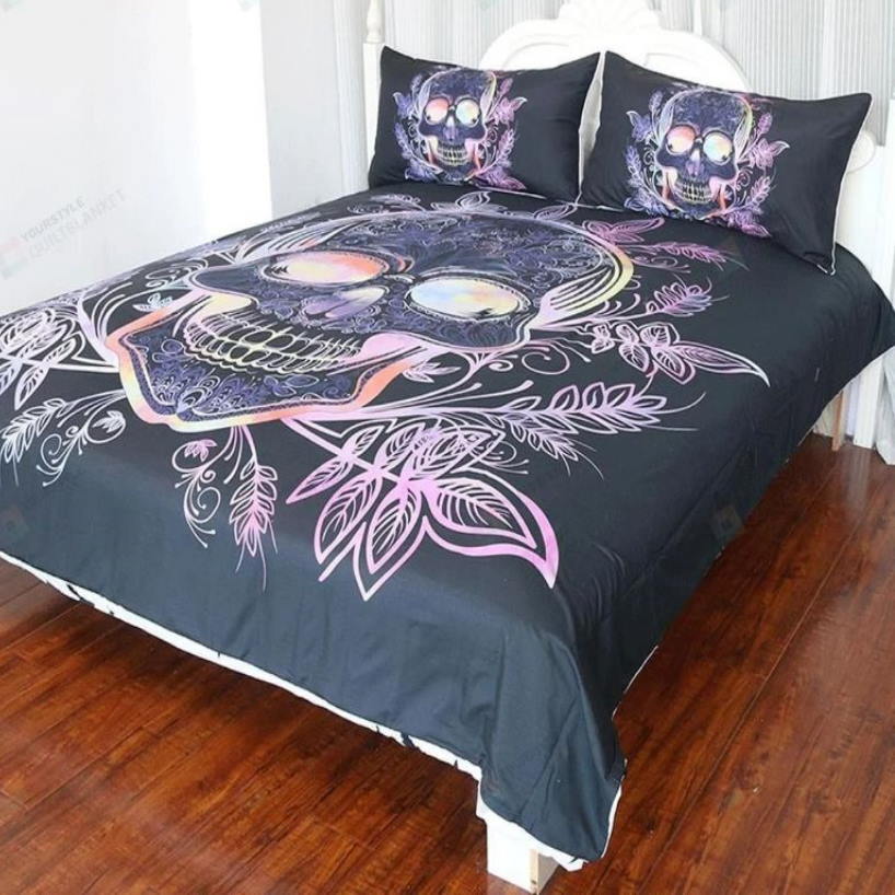 Paisley Leaves Gothic Skull 3D Bedding Set