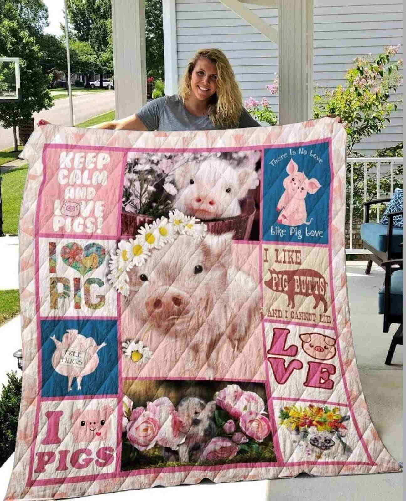 Pig I Can Kiss This Pigs Quilt Blanket