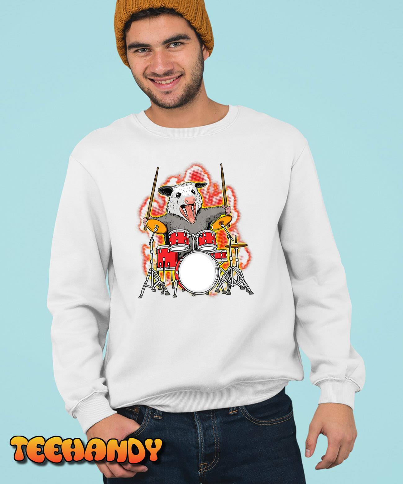 Possum Shirt Drumming Opossum Playing the Drums Drummer T-Shirt