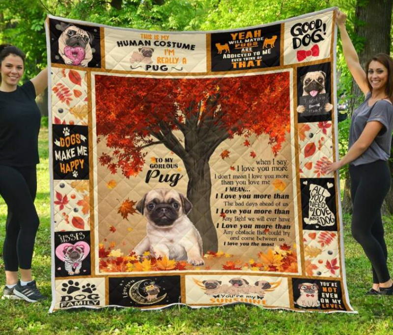 Pug Under Autumn Tree Quilt Blanket