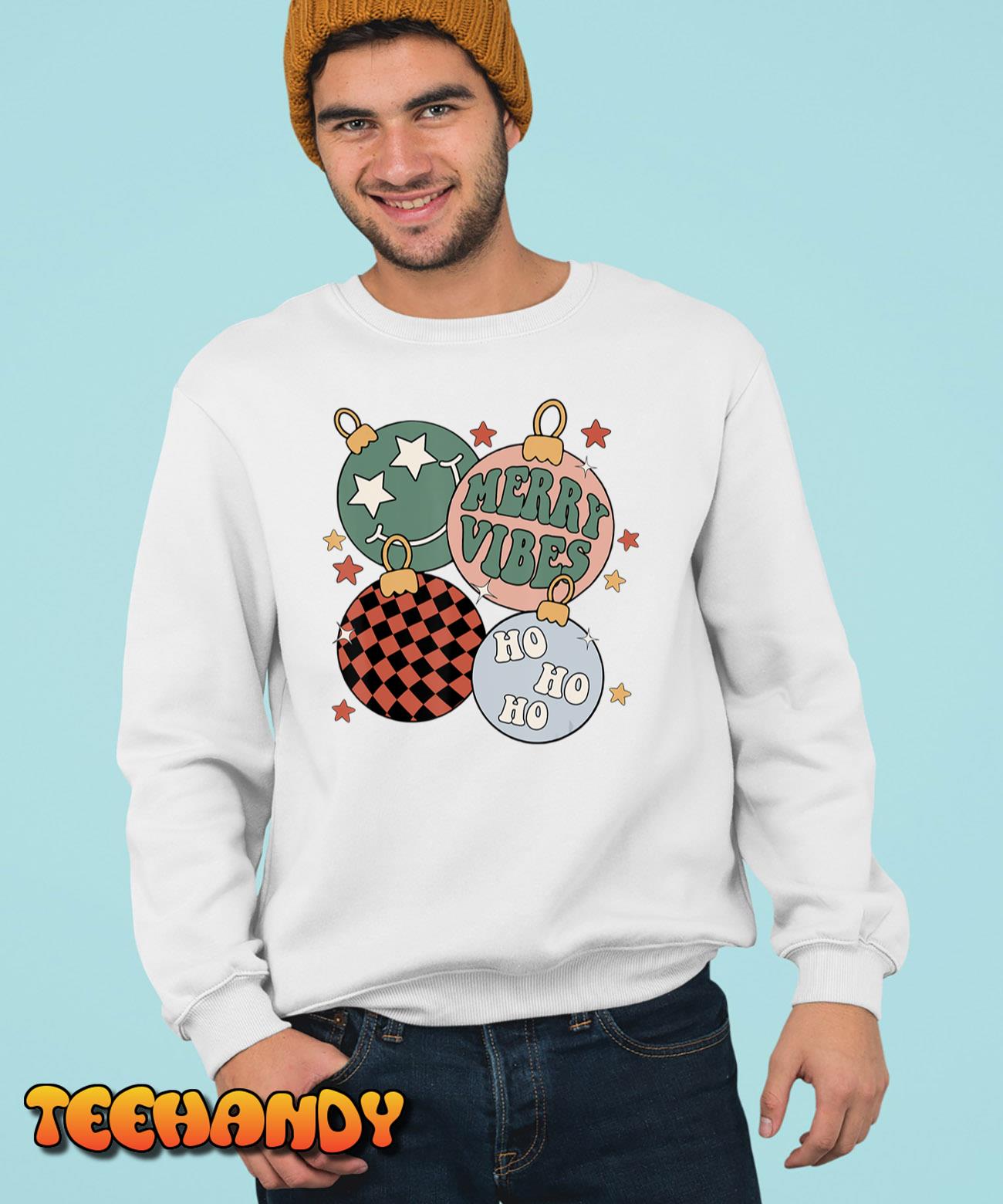 Retro Groovy Merry Vibes Christmas Xmas Santa Claus Pjs T-Shirt