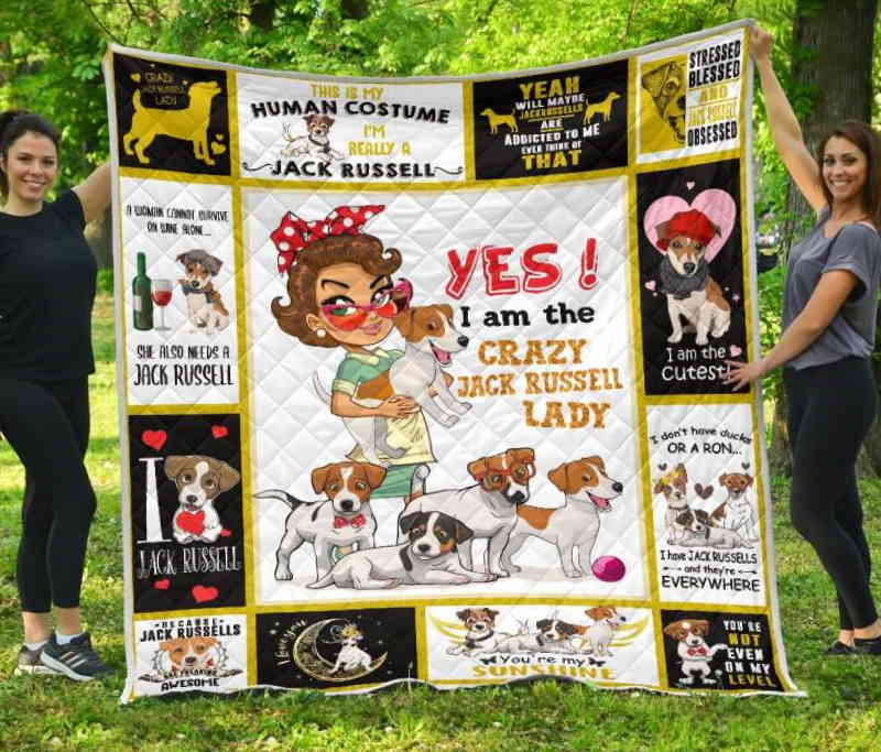 Russel Terrier Crazy Russel Lady Quilt Blanket