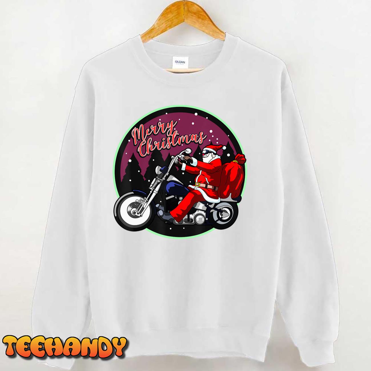 Santa On Motorcycle, Merry Christmas, Men, Biker, Rider Xmas T-Shirt