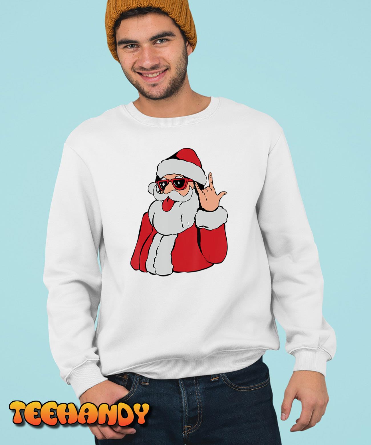 Santa Rock On Hand Christmas Pajama Cool X-Mas Rocker T-Shirt