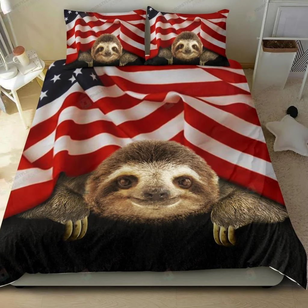 Sloth American Flag 3D Bedding Set