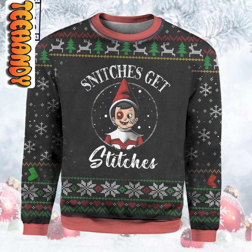 Snitches Elf Get Stitches Ugly Christmas Sweater