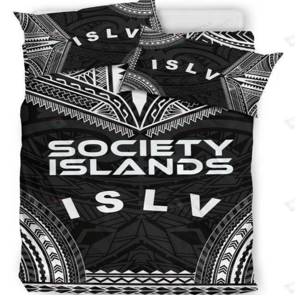 Society Islands Polynesian Chief Black Cotton Spread 3D Bedding Set