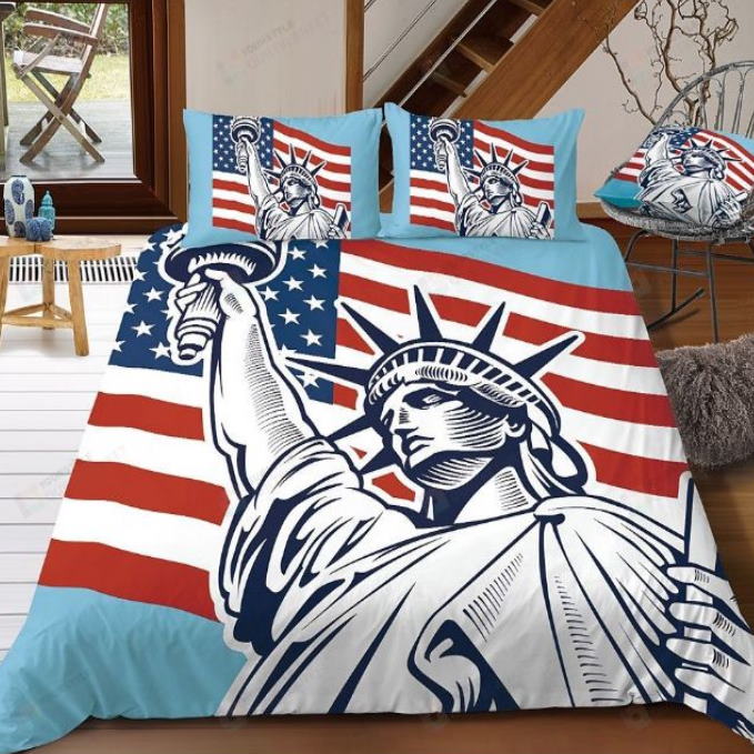 Statue Of Liberty With American Flag 3D Bedding Set