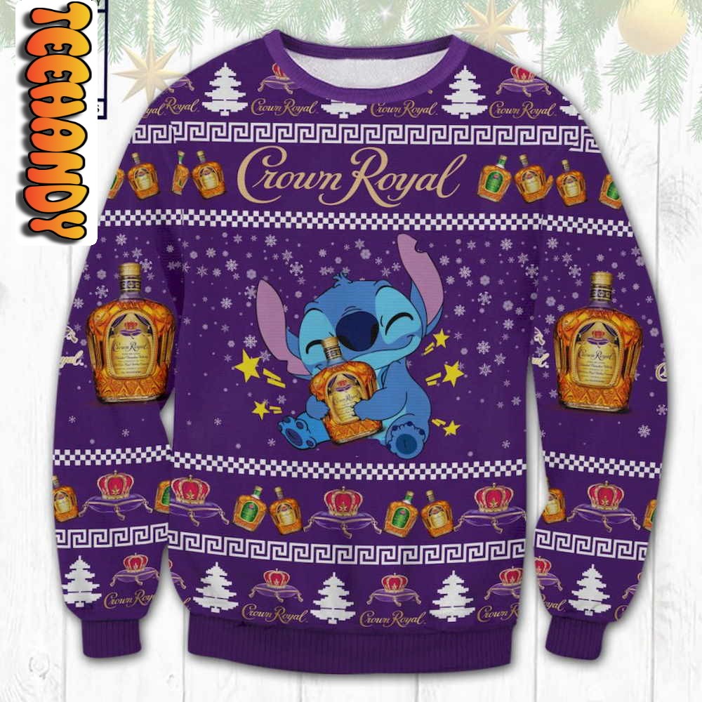 Stitch Hug Crown Royal Ugly Christmas Sweater