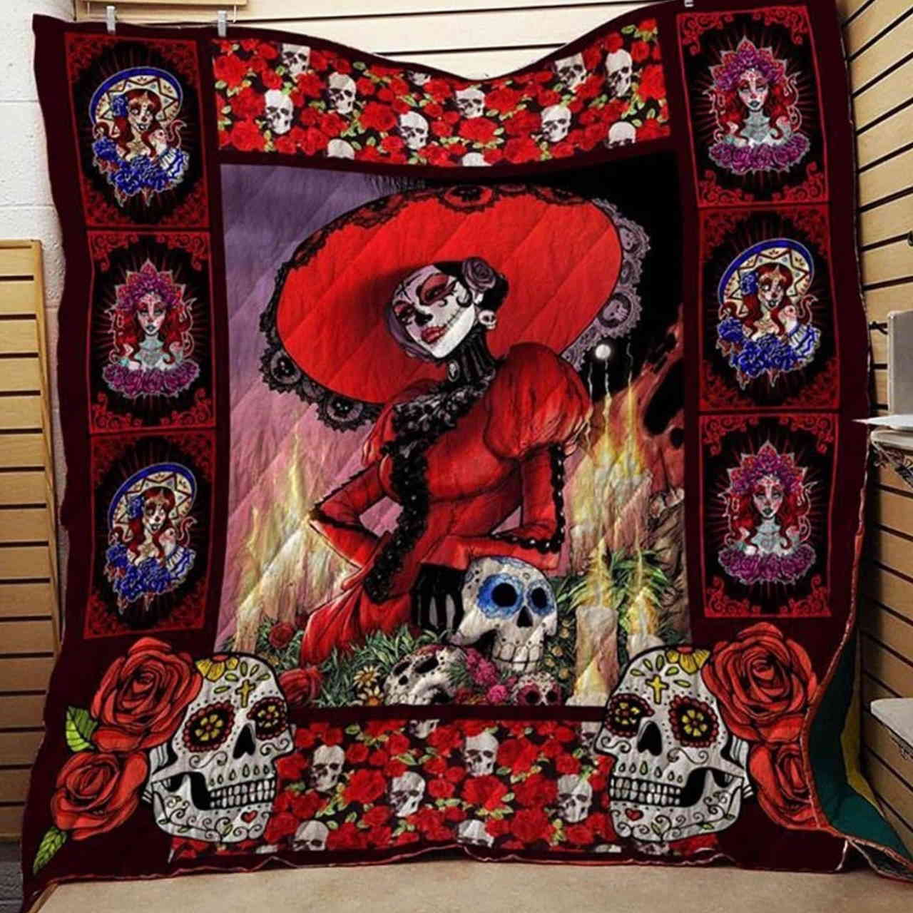 Sugar Skull Meet You Now Chrismas Gift Quilt Blanket