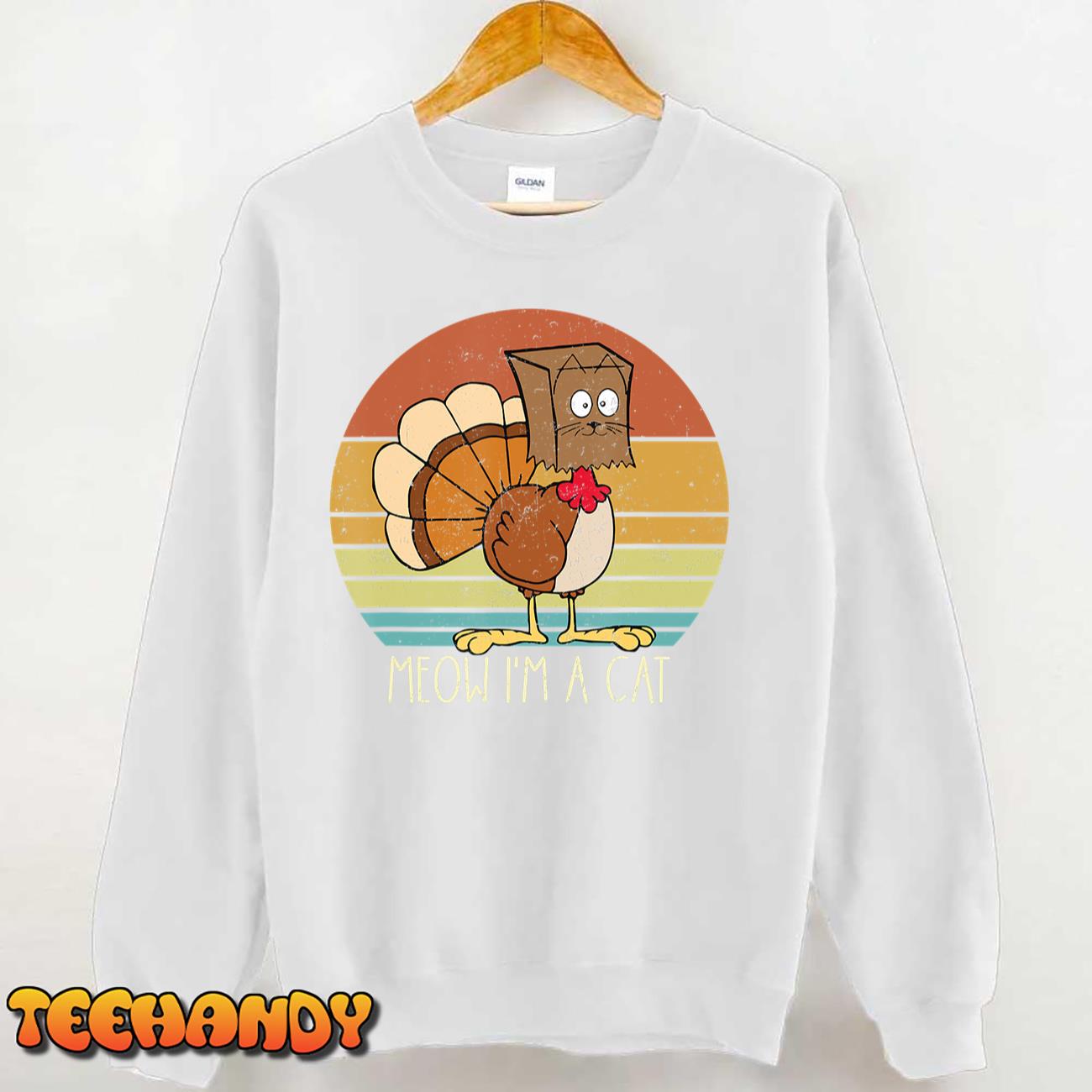 Thanksgiving Funny Turkey Fake Cat Retro Women Men Kids T-Shirt