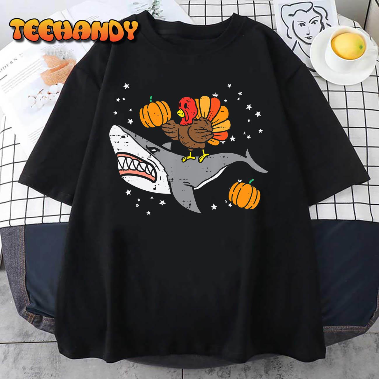 Thanksgiving Turkey Riding Shark Funny Boys Kids Toddler T-Shirt