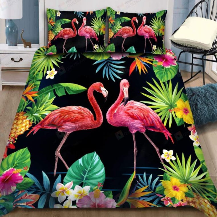 Tropical Flamingo Couple 3D Bedding Set