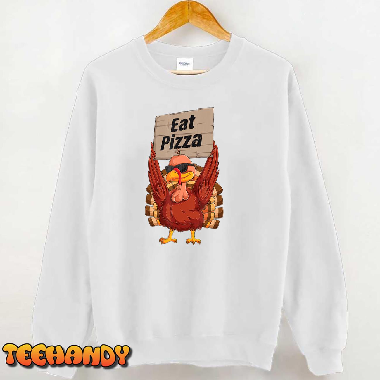 Turkey Eat Pizza Adult Vegan Kids Funny Thanksgiving Gifts T-Shirt