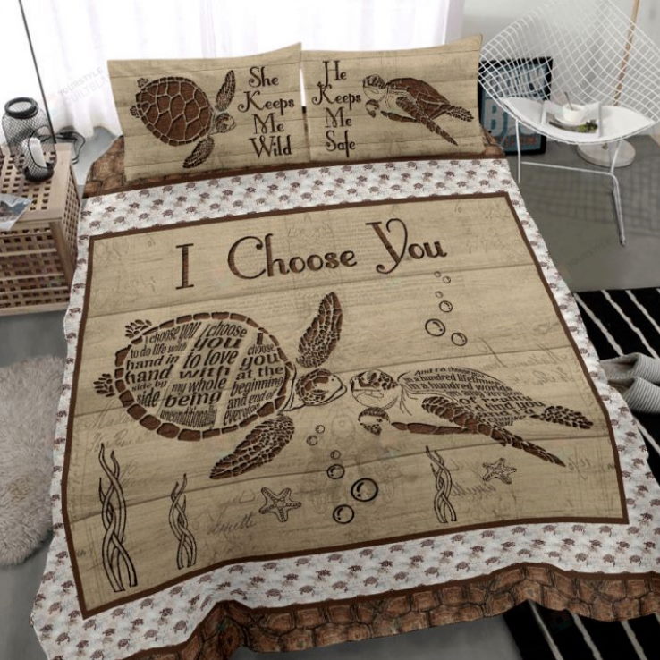 Turtle Couple Love Wood Pattern 3D Bedding Set