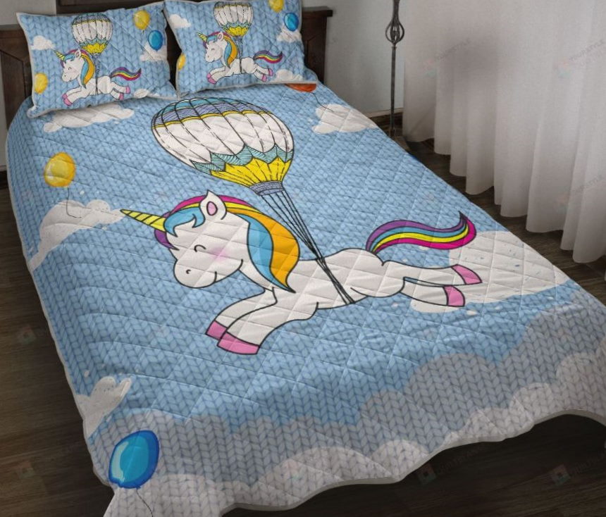 Unicorn Horse Fly Sky Blue Knitted Background 3D Bedding Set