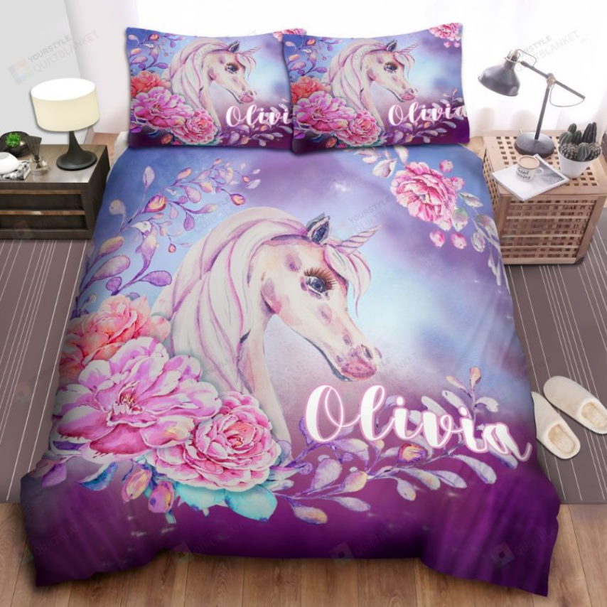 Unicorn Purple Pastel 3D Bedding Set