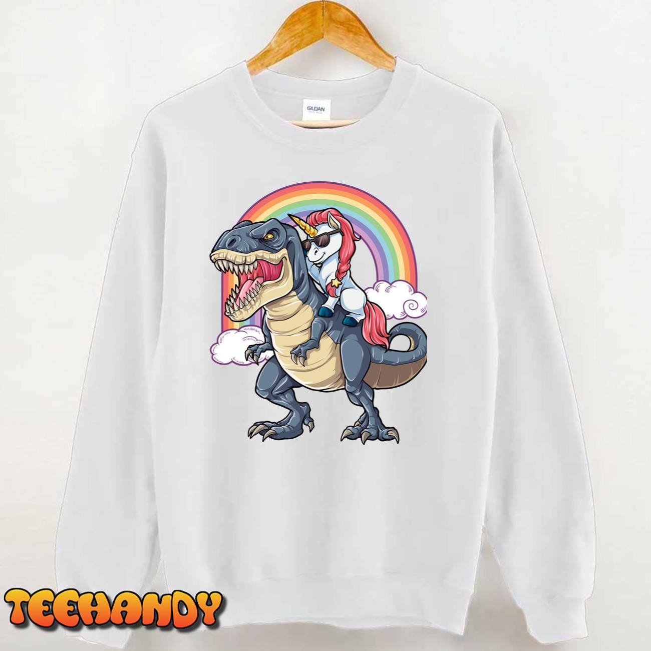 Unicorn Riding Dinosaur T Shirt Funny Unicorns Party Rainbow Squad T Shirt