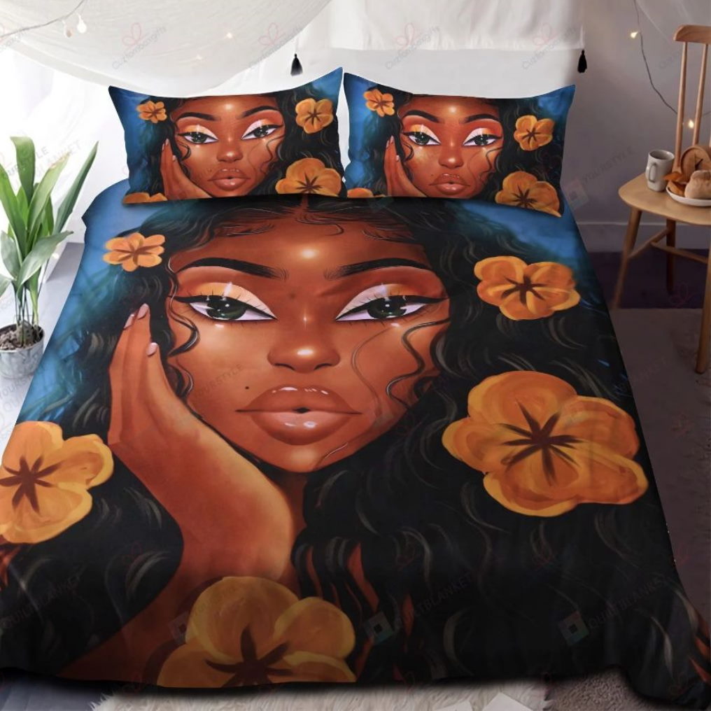 Unique Floral Black Woman 3D Bedding Set