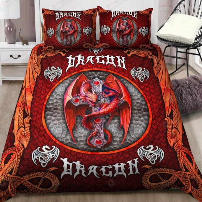 Viking Red Dragon All Over Printed Bedding Set