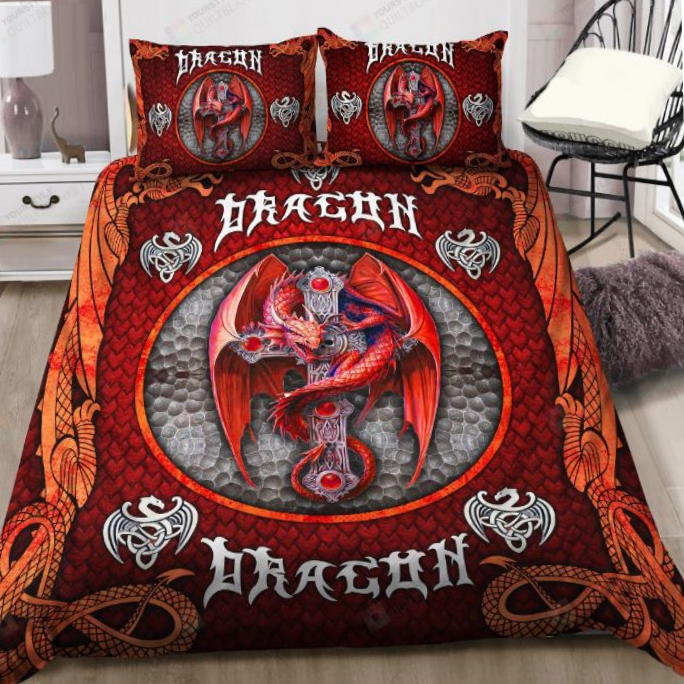 Viking Red Dragon All Over Printed Bedding Set