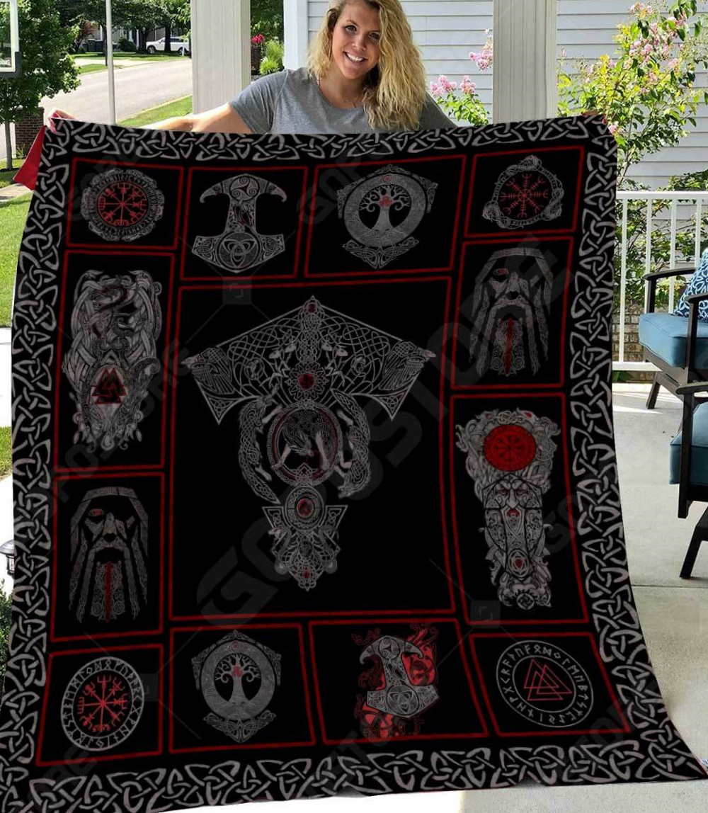 Viking Tattoo Like 3D Quilt Blanket