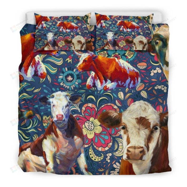 Vintage Flower Cows 3D Bedding Set