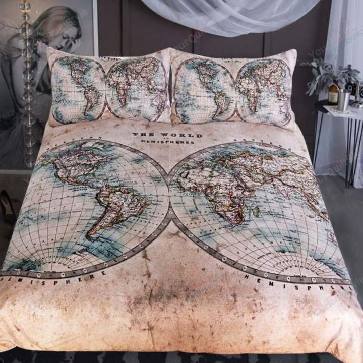 Vintage World Map 3D Bedding Set